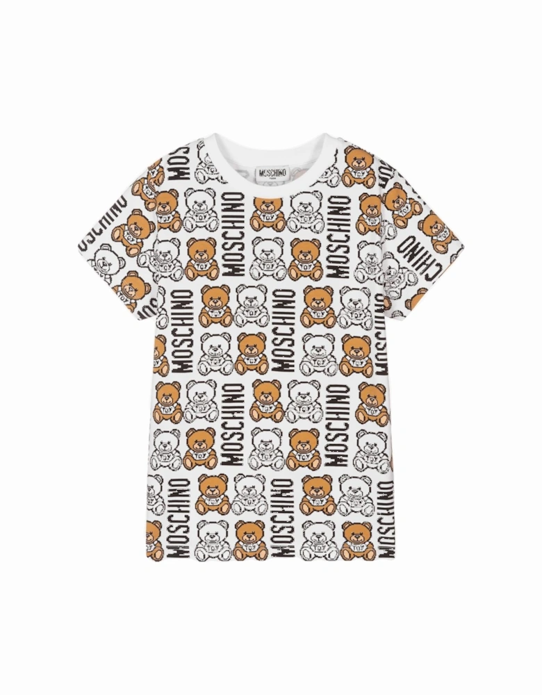 Kid-Teen All-Over Teddy Bear Print T-shirt White