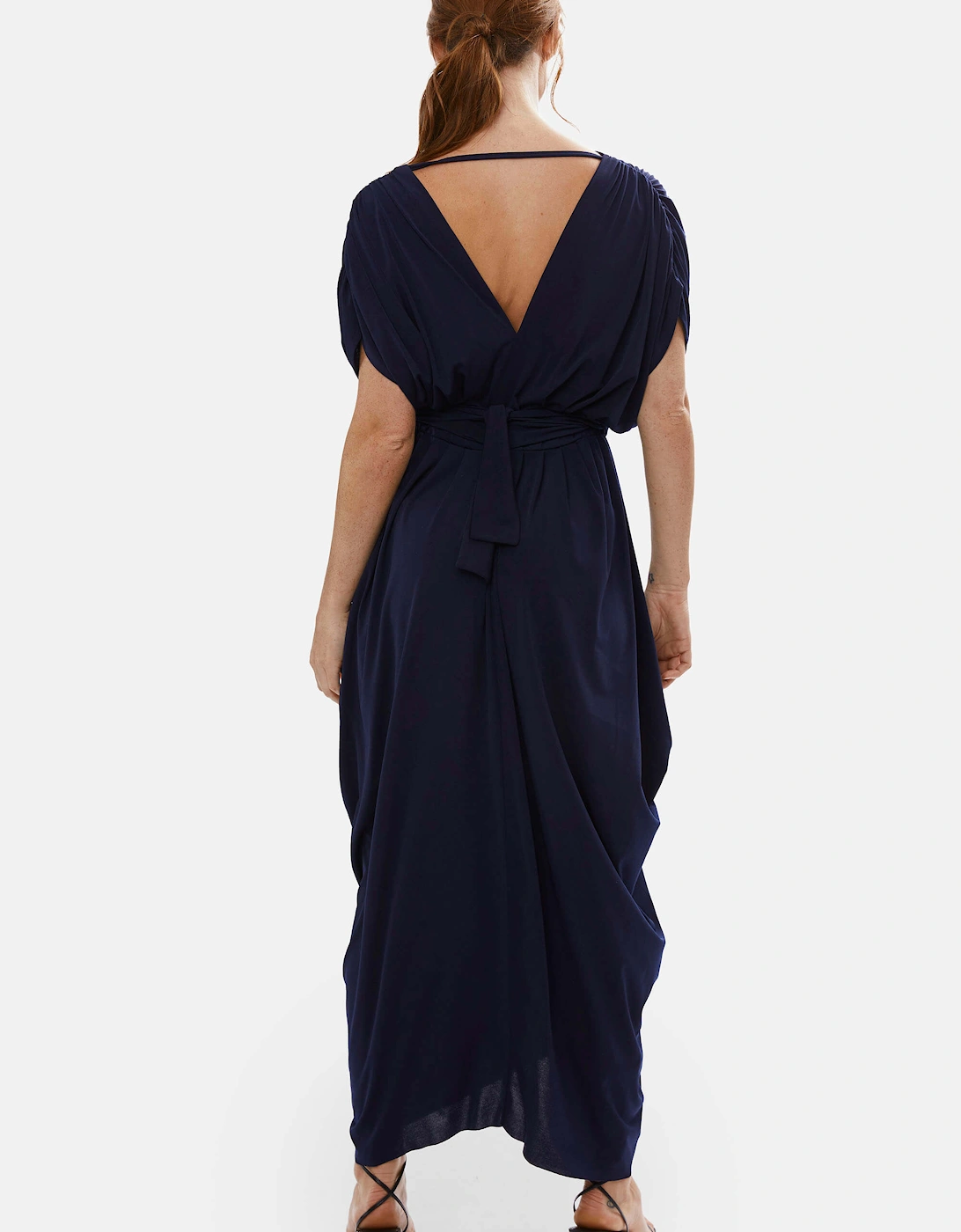 Batwing Pleated Maxi Dress Navy