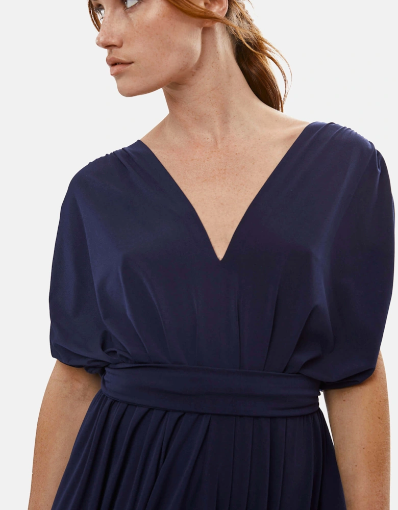 Batwing Pleated Maxi Dress Navy