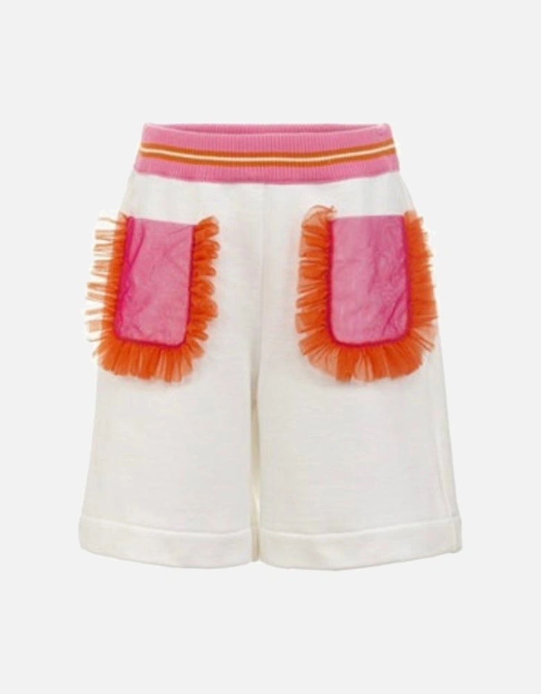 Girls White Ruffle Trim Shorts