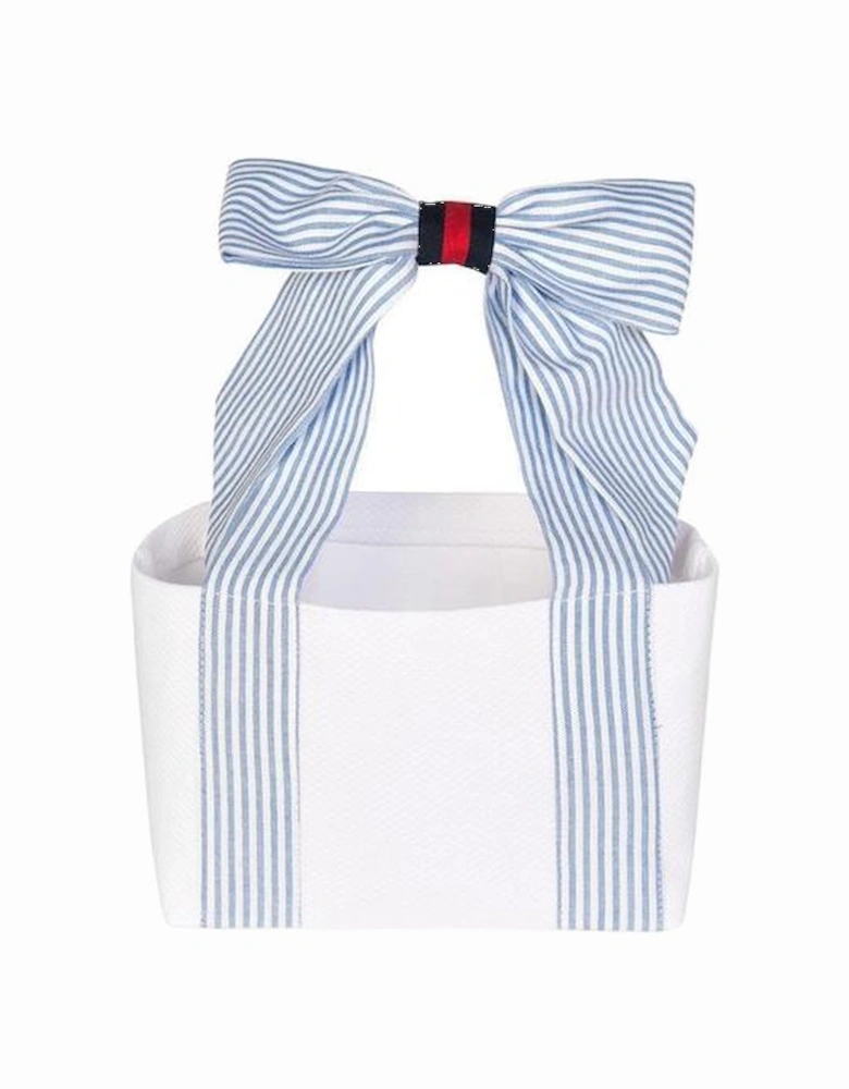 White & Blue Striped Bow Bag