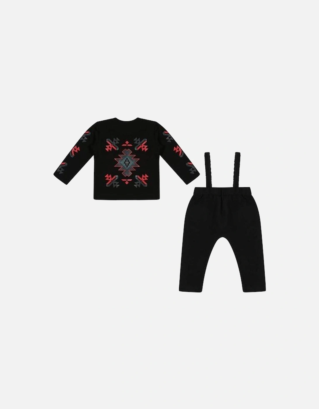 Black 'Logo' Pants with Braces and Top Set