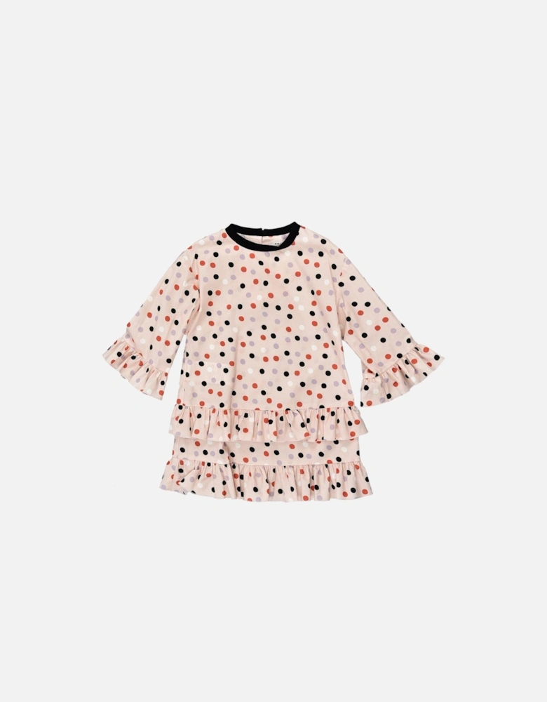 Girls Pink Spotted Frill Dress