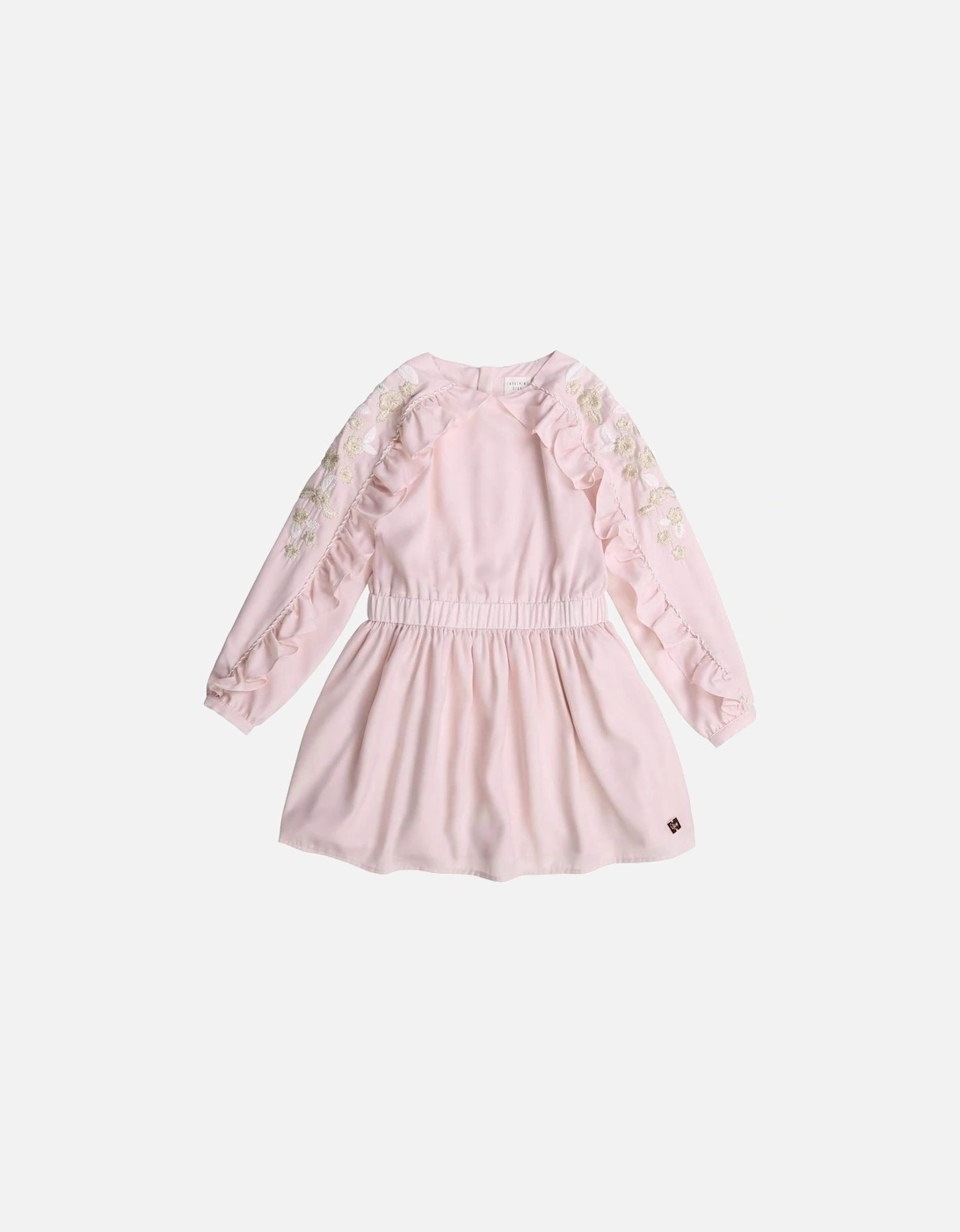 Girls Pink Embroidered Ruffle Dress, 3 of 2