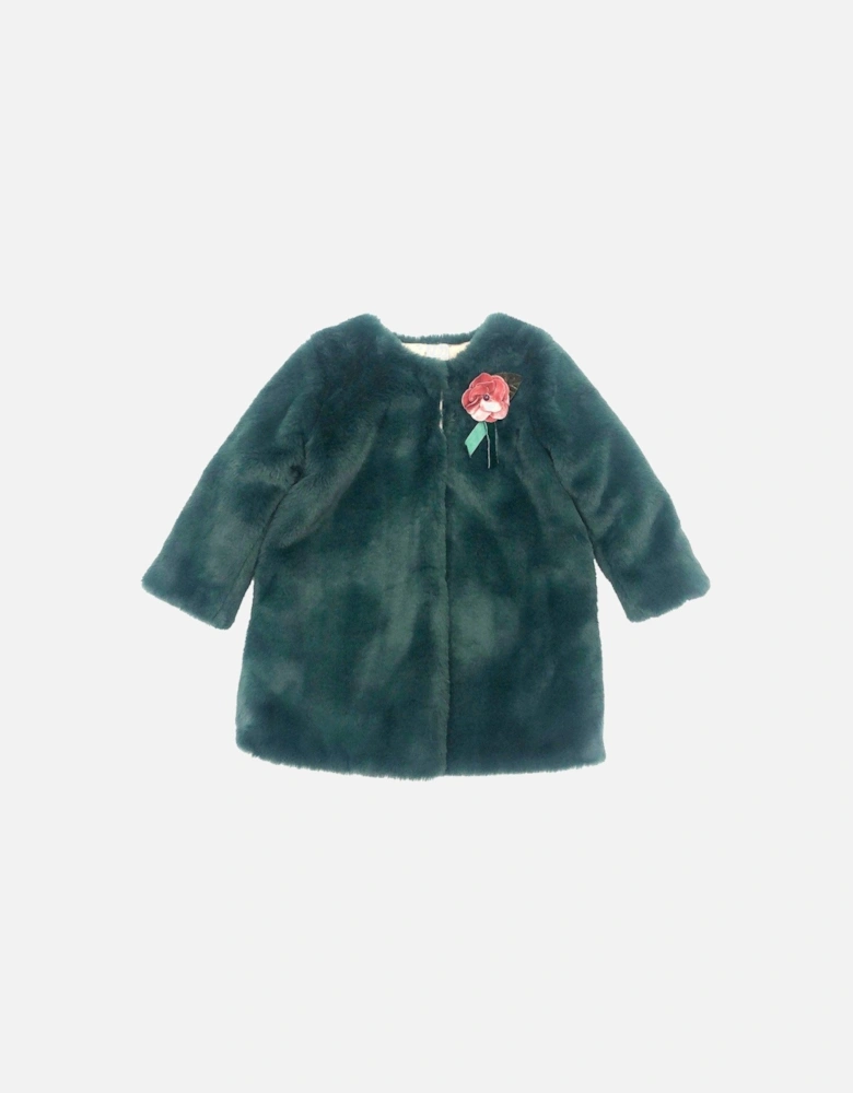 Girls Green Faux Fur Coat