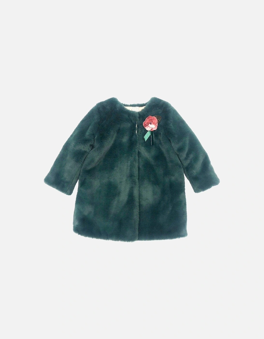 Girls Green Faux Fur Coat, 2 of 1
