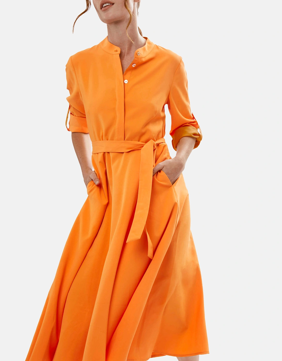 Roll Sleeve Midi Dress Orange