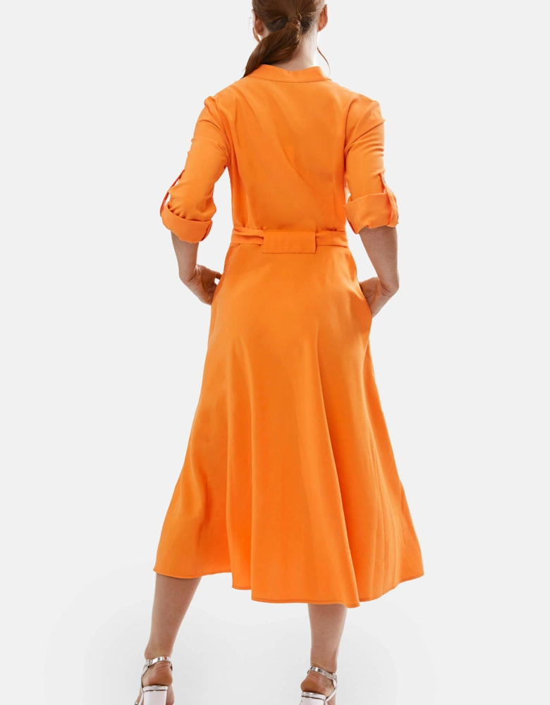 Roll Sleeve Midi Dress Orange