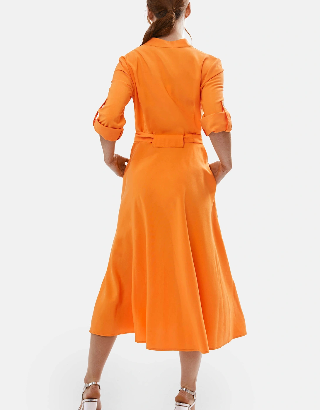 Roll Sleeve Midi Dress Orange