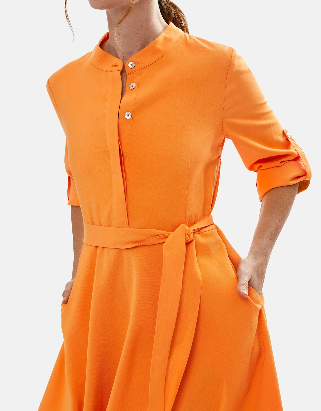 Roll Sleeve Midi Dress Orange