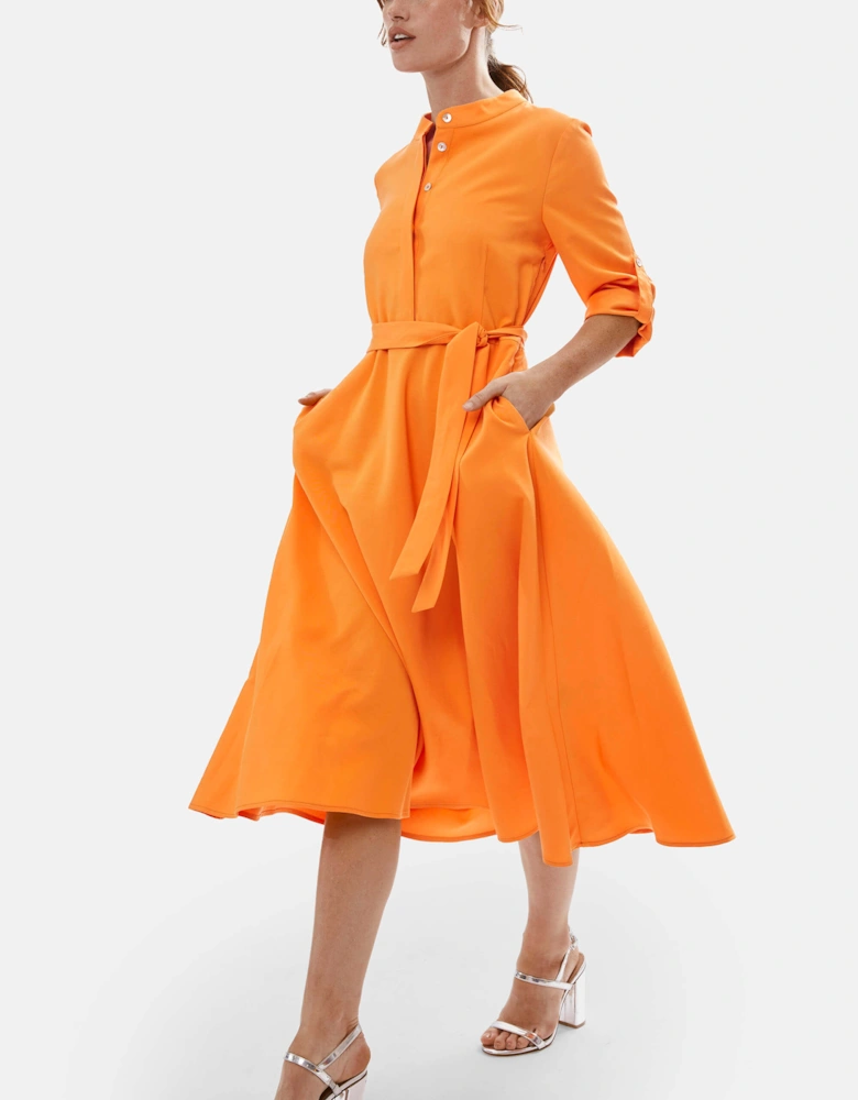 Roll Sleeve Midi Dress Orange