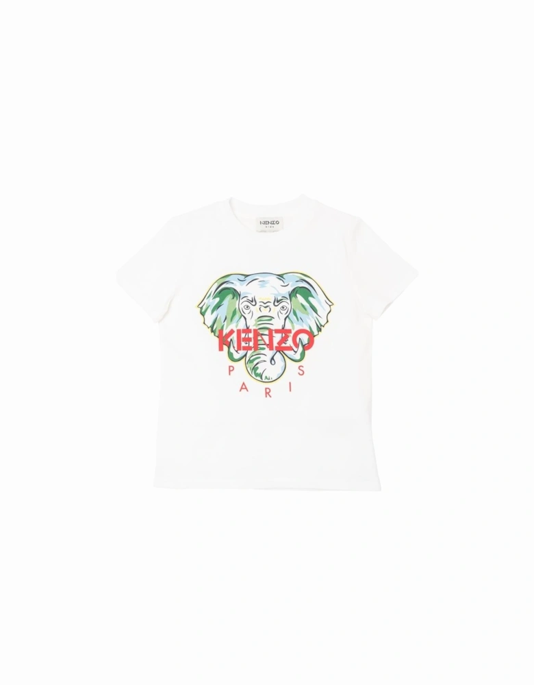 Boys White Elephant Print T-Shirt