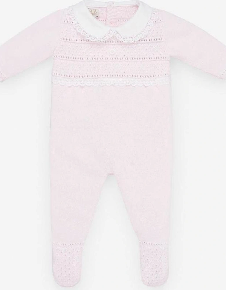 Girls Pale Pink Knitted Babygrow
