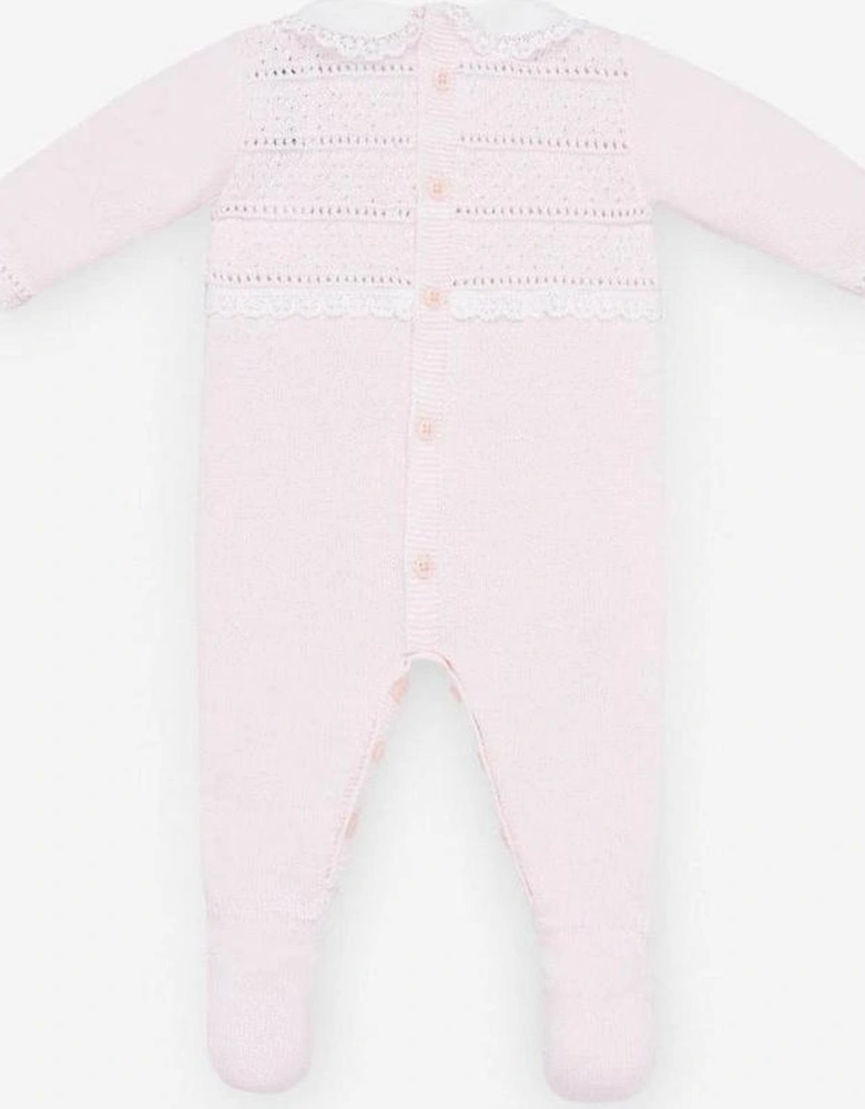 Girls Pale Pink Knitted Babygrow
