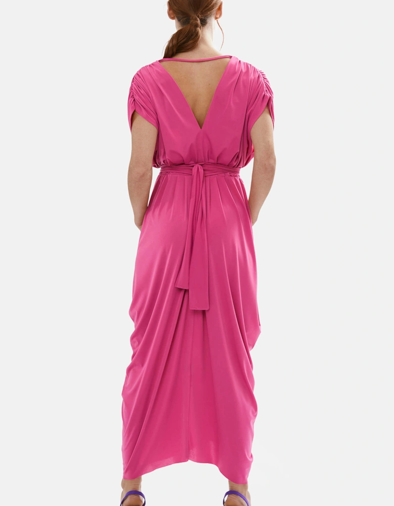 Batwing Pleated Maxi Dress Fuchsia