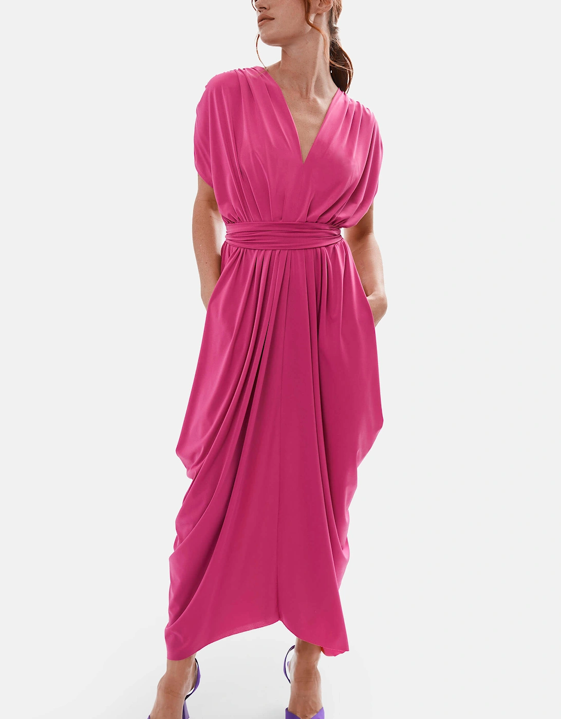 Batwing Pleated Maxi Dress Fuchsia, 6 of 5