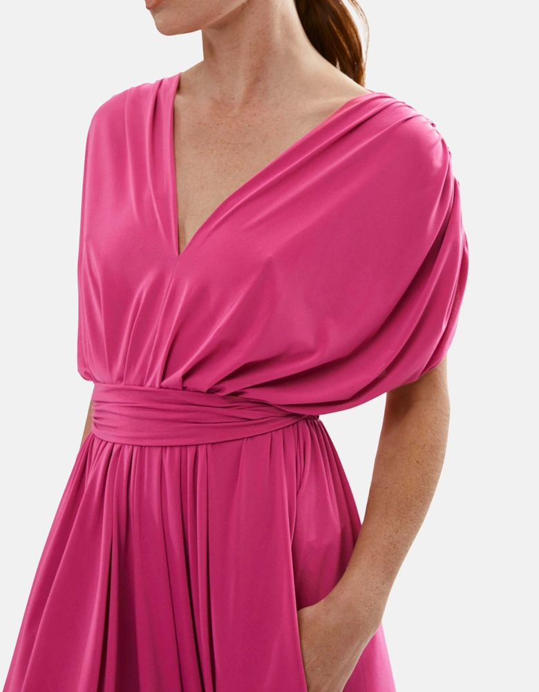 Batwing Pleated Maxi Dress Fuchsia