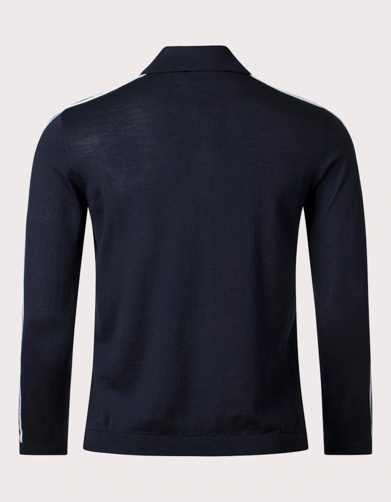 Long Sleeve Fine Wool Quarter Zip Taped Polo Shirt