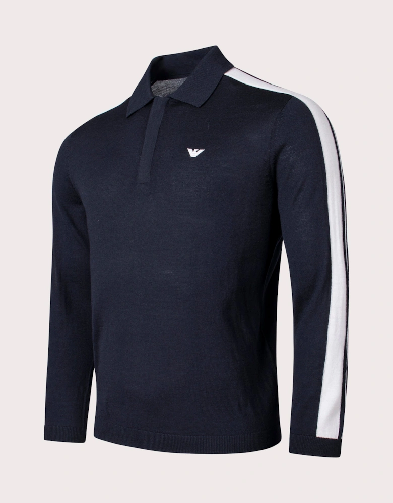 Long Sleeve Fine Wool Quarter Zip Taped Polo Shirt
