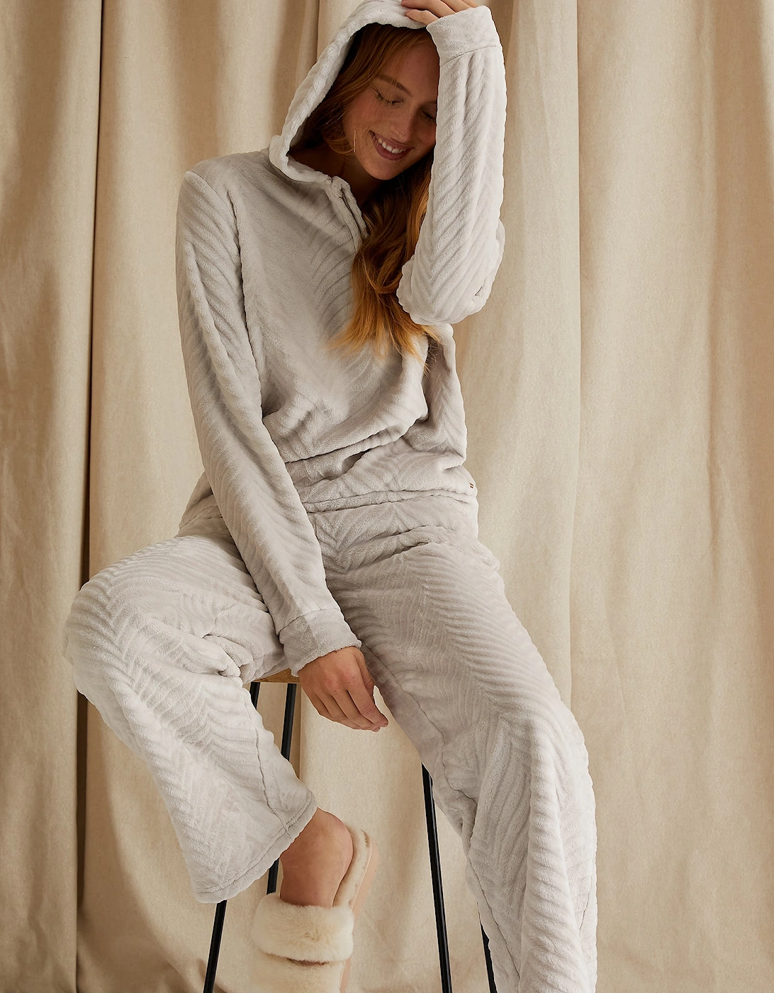 Cosy Chevron Lounge Suit in Almond, 6 of 5
