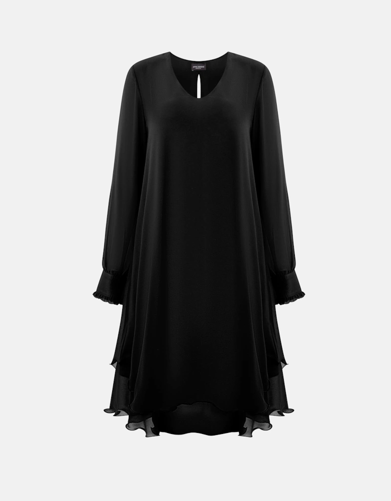 Long Sleeve Black Wave Hem Dress