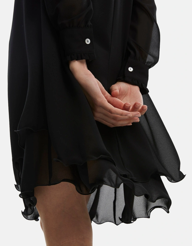 Long Sleeve Black Wave Hem Dress