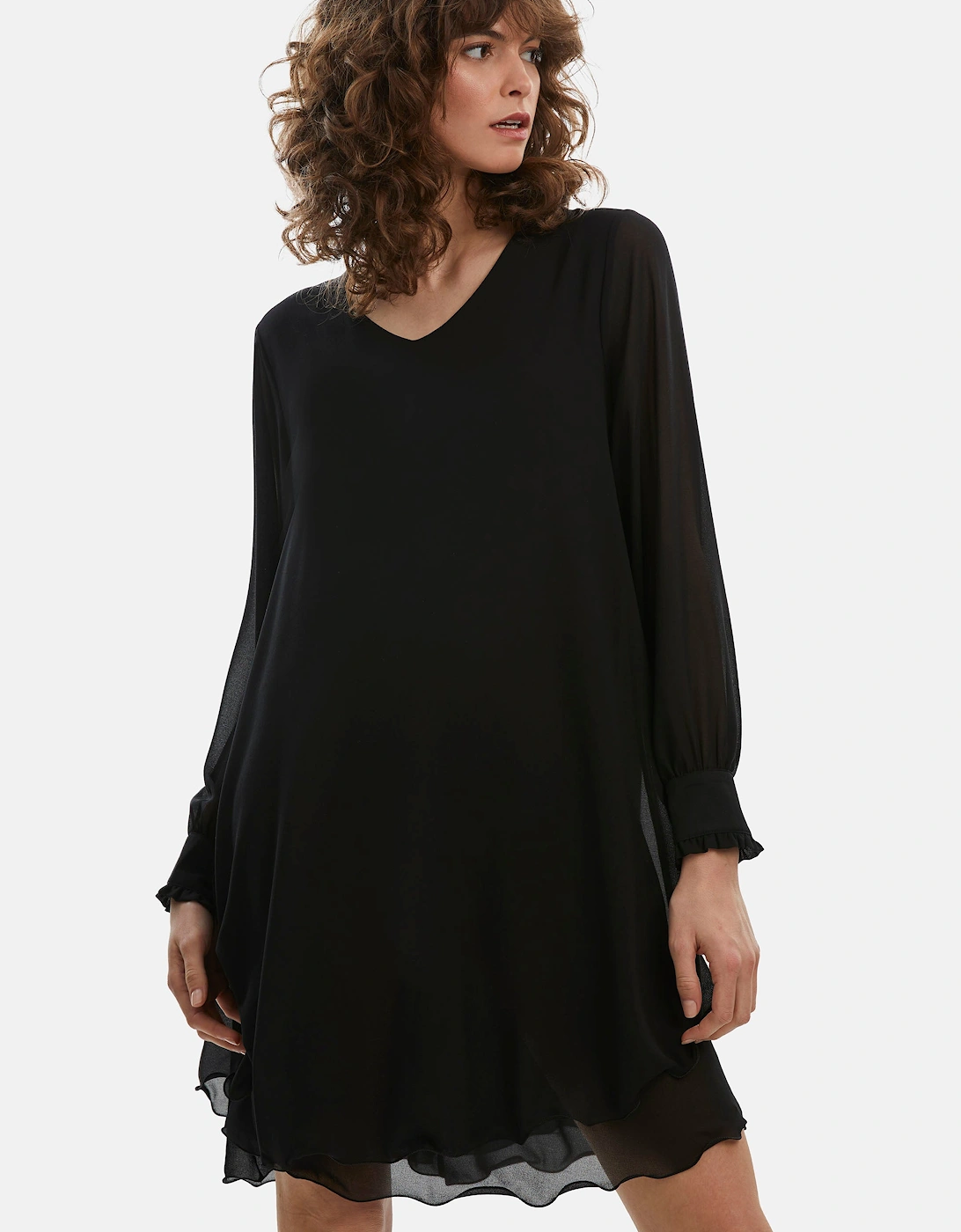 Long Sleeve Black Wave Hem Dress