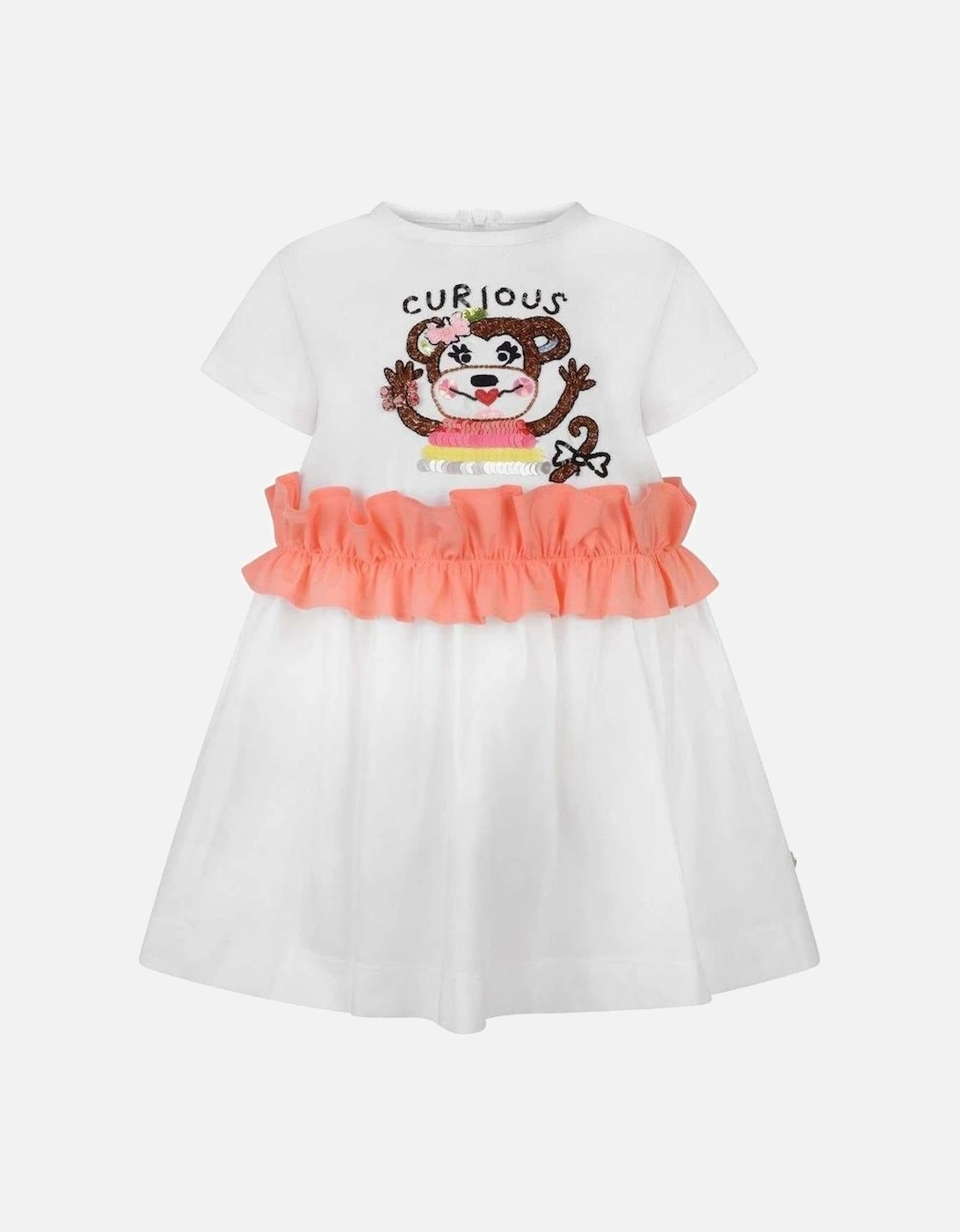 Girls White Cotton Monkey Dress, 3 of 2