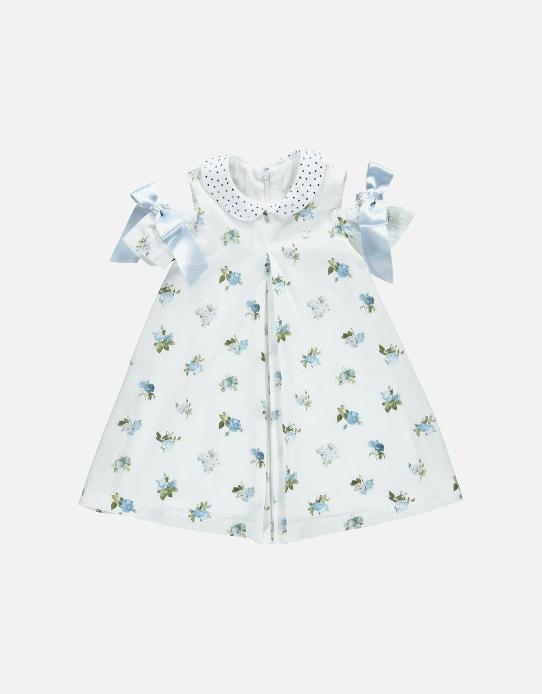 Girls Blue Floral Bow Dress, 3 of 2