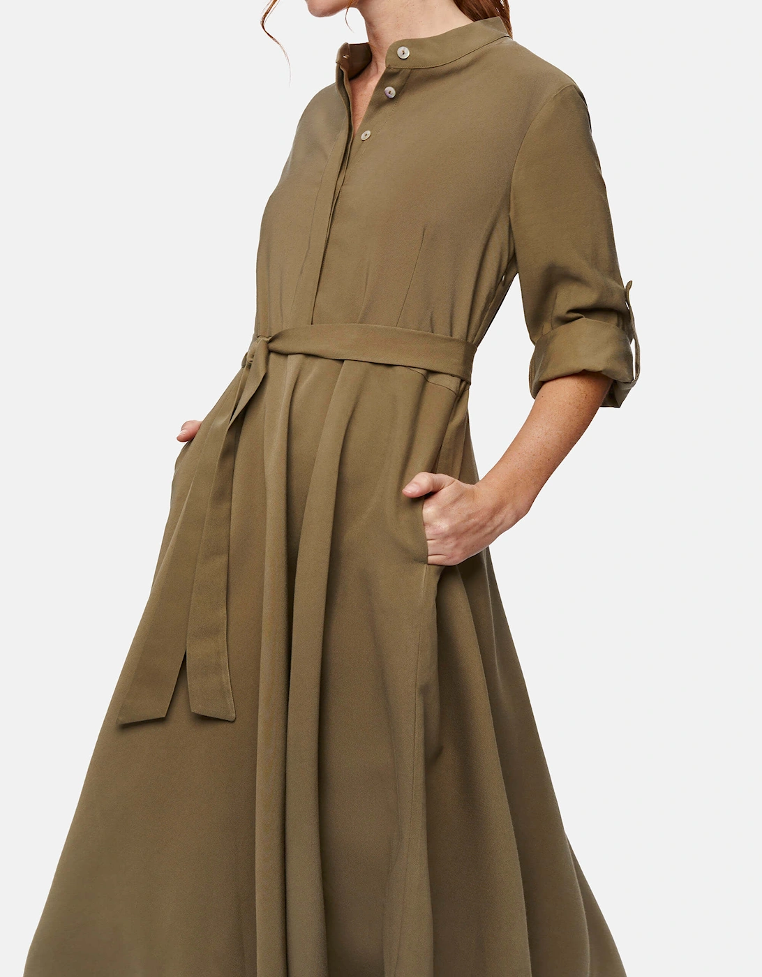 Roll Sleeve Midi Dress Military