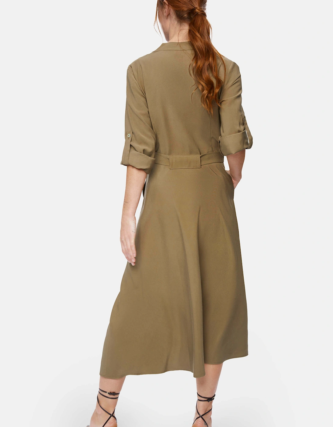 Roll Sleeve Midi Dress Military