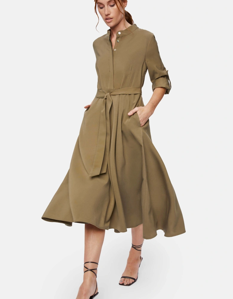 Roll Sleeve Midi Dress Military