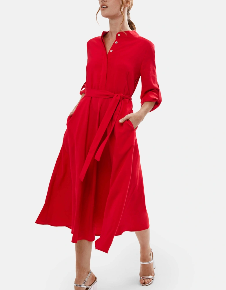 Roll Sleeve Midi Dress Red