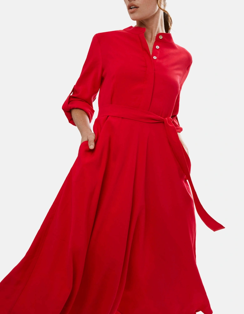 Roll Sleeve Midi Dress Red