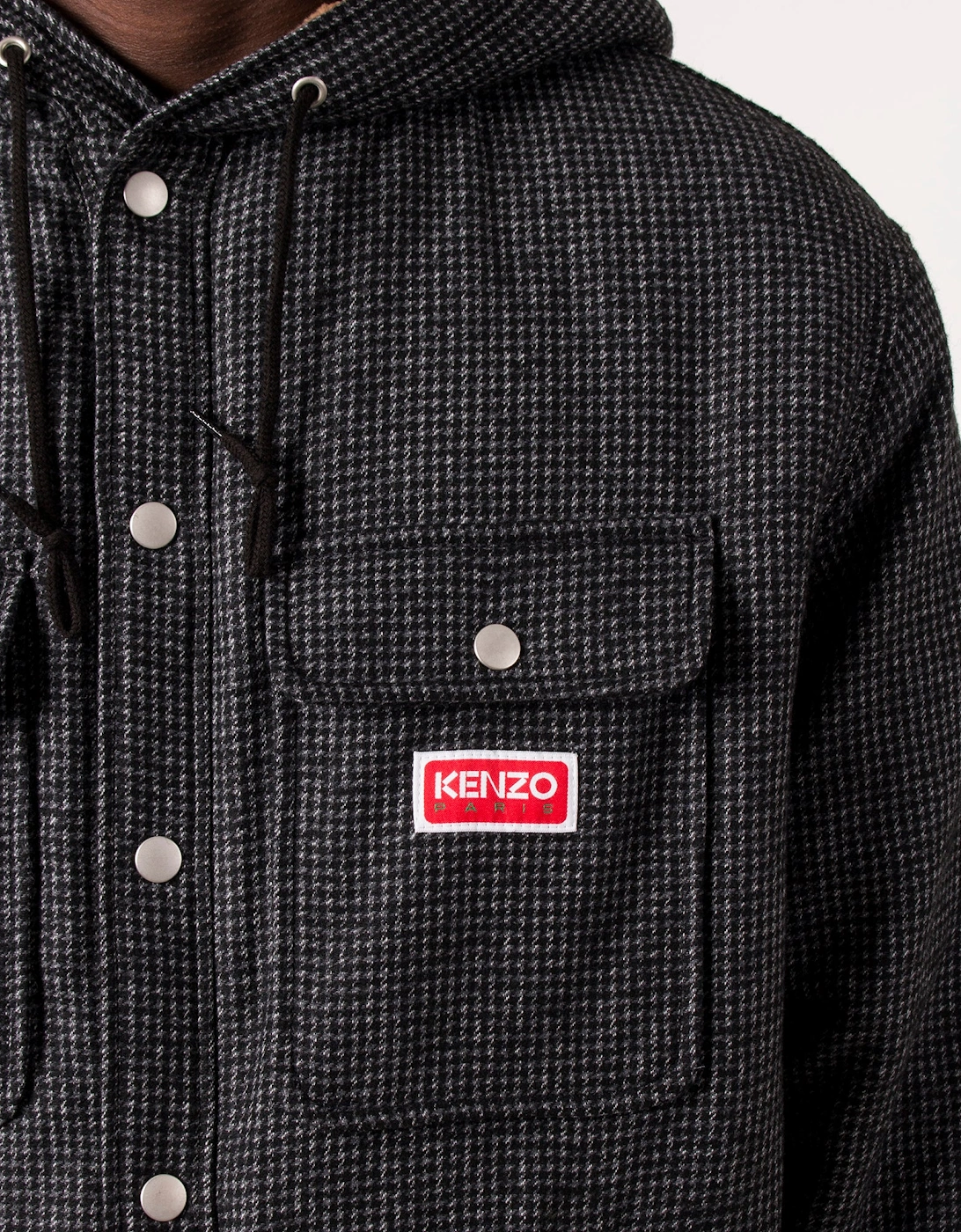 Relaxed Fit Checked Hooded Overshirt