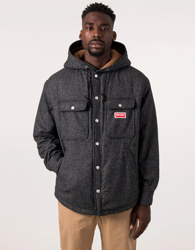 Relaxed Fit Checked Hooded Overshirt