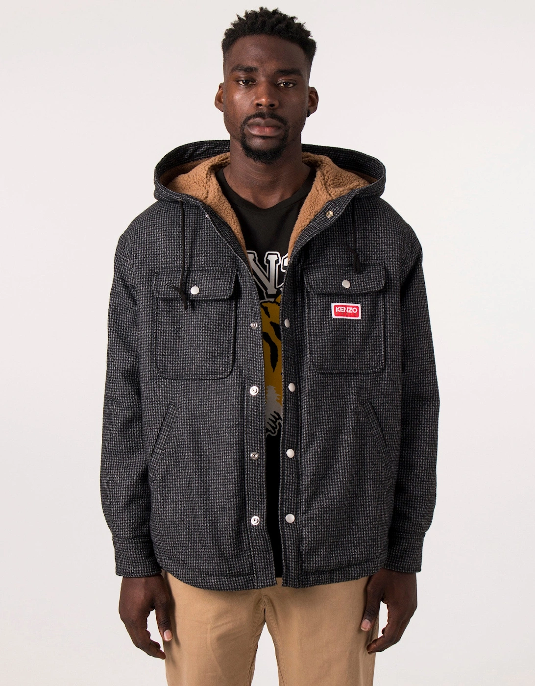 Relaxed Fit Checked Hooded Overshirt