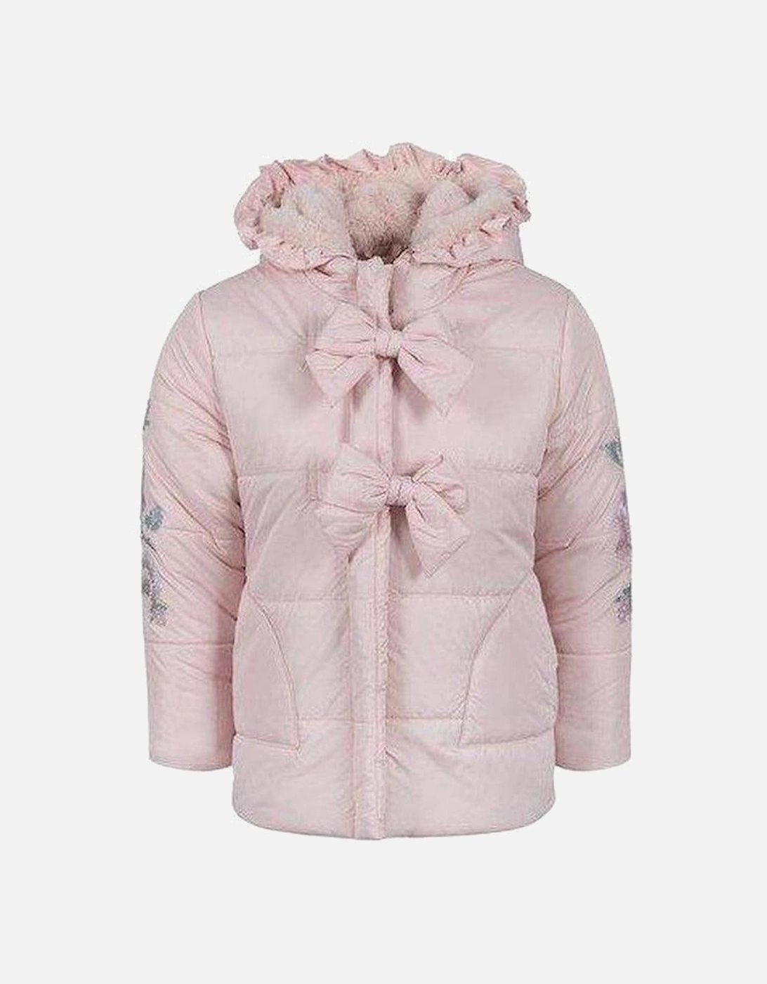Girls Pink Faux Fur Bow Jacket, 4 of 3