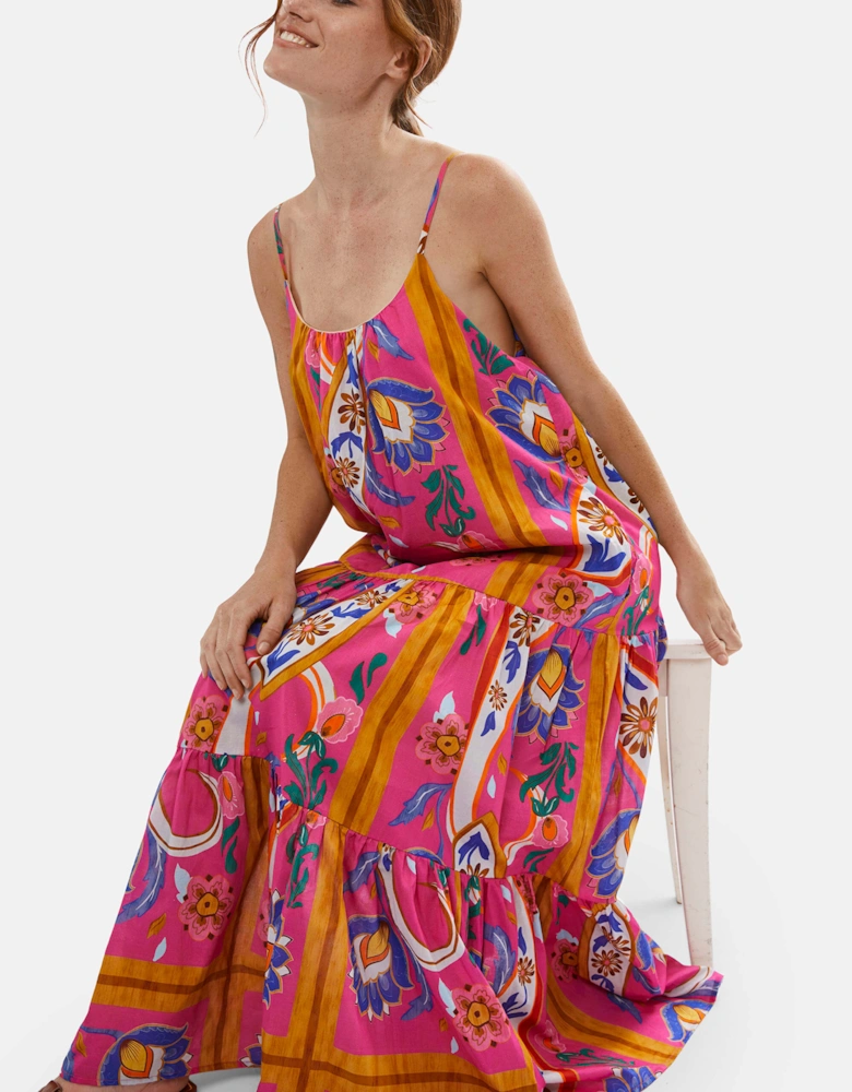Strappy Tiered Printed Midi Dress