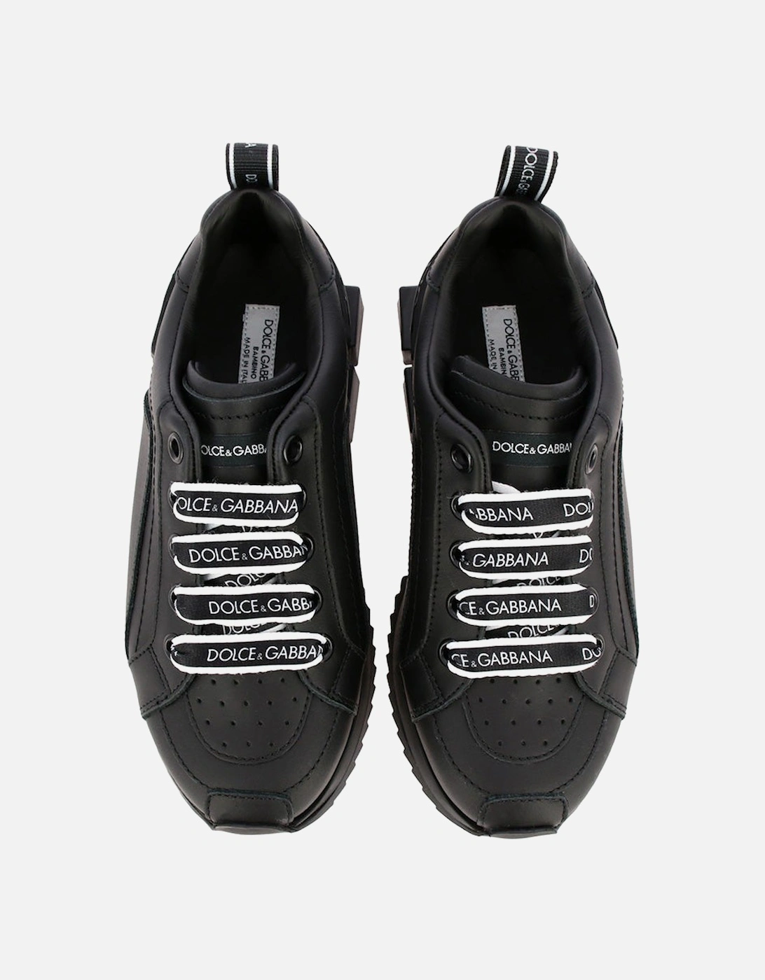 Boys Leather Logo Trainers Black