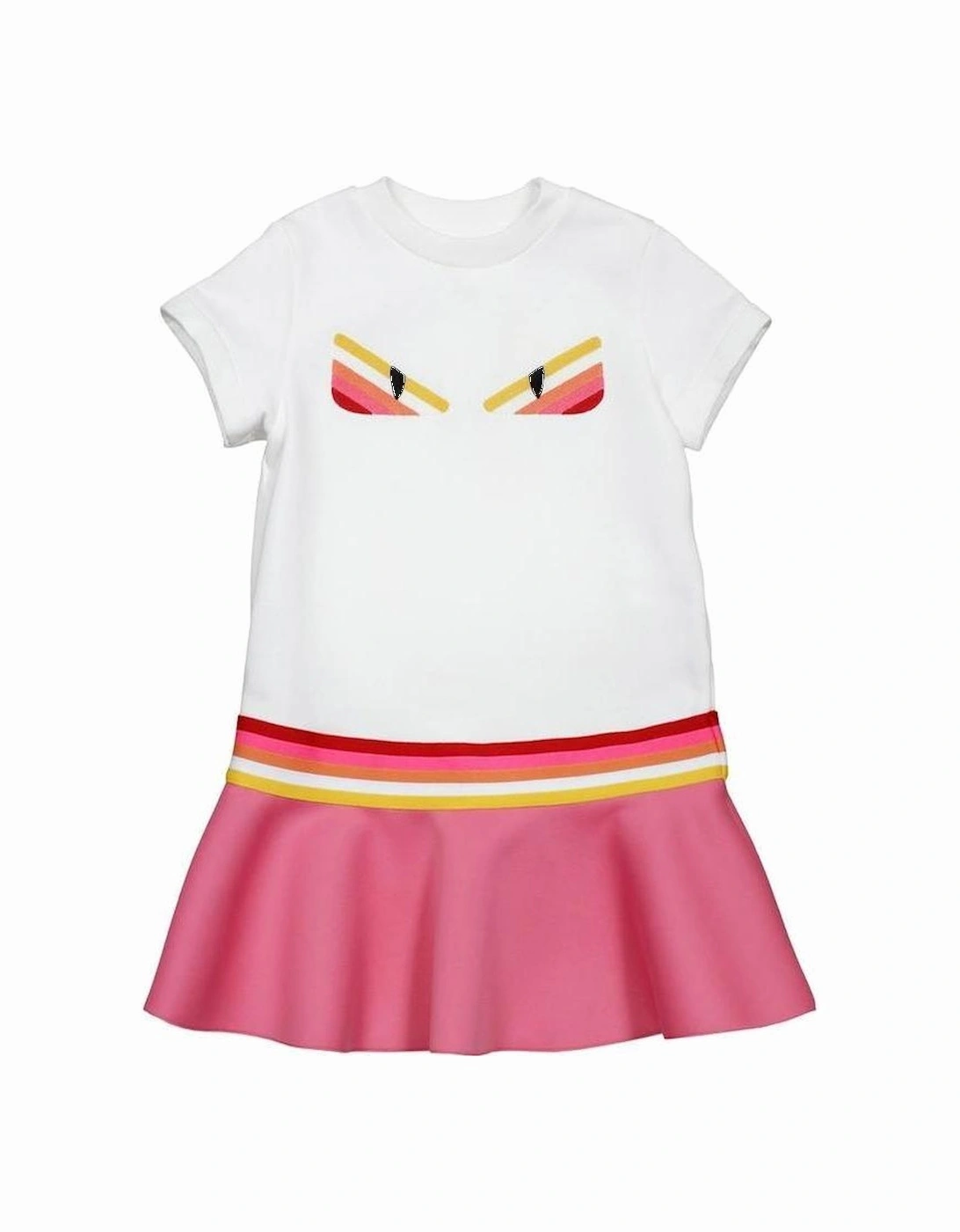 Girls White & Pink Eyes Dress, 2 of 1