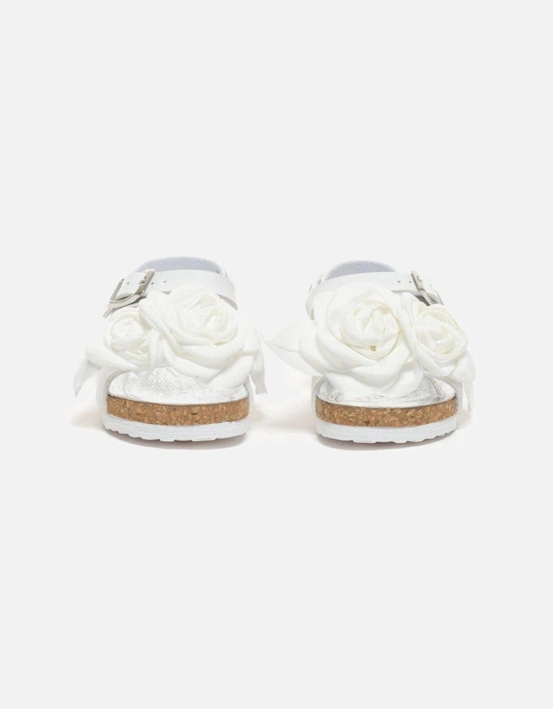 Girls White Rose Sandals