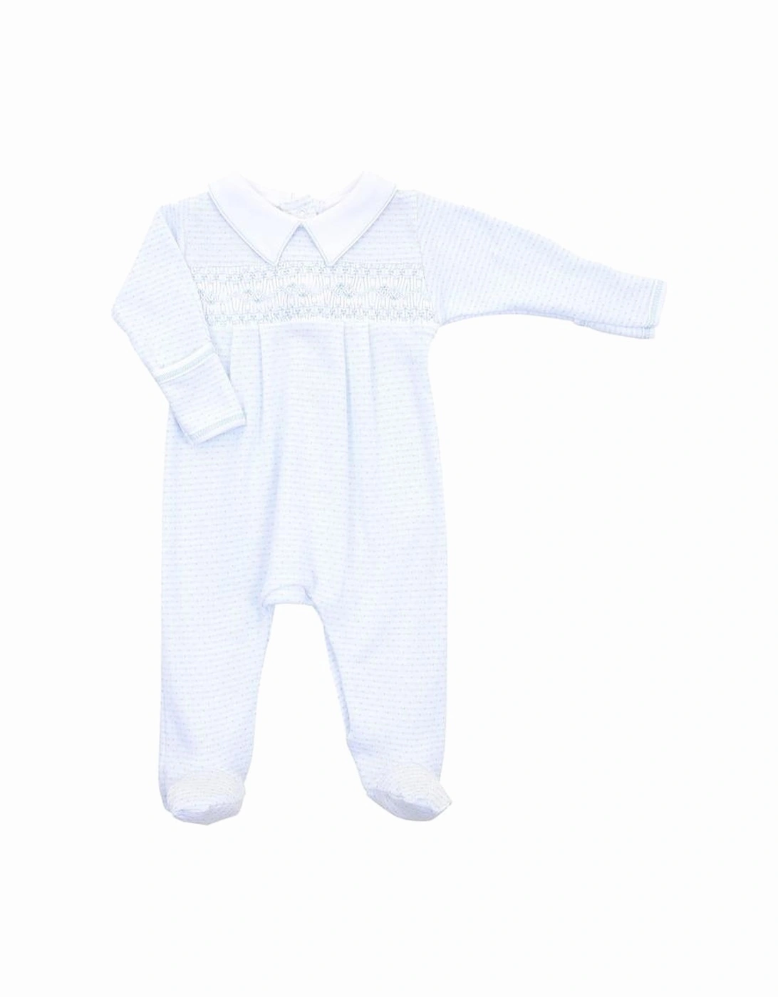 Boys Maddy and Michael's Classics Smocked Collared Footie Babygrow, 2 of 1