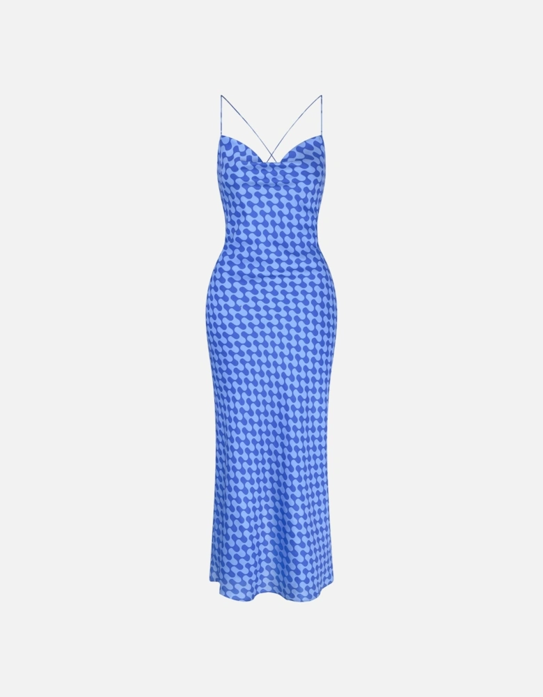 Riviera Midi Dress in Wavy Blue Print