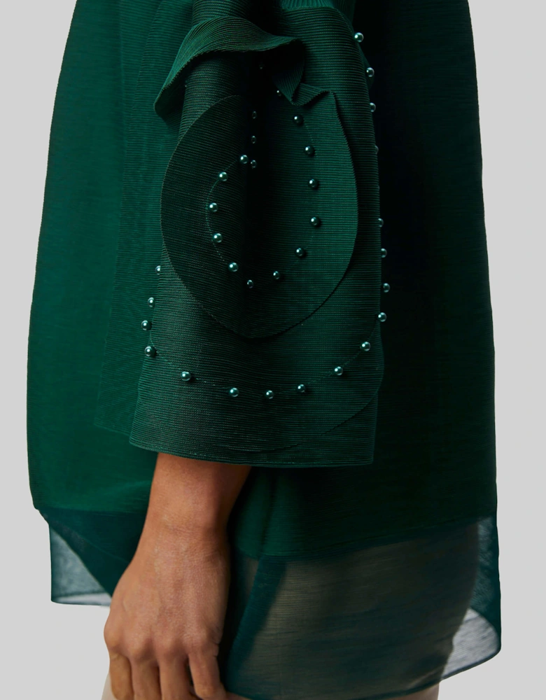 Rose Detail Sleeves Pleated Top In Green