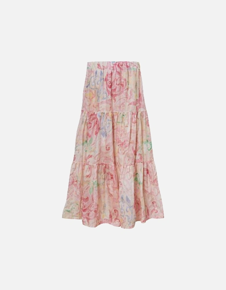 Printed Tiered Midi Skirt