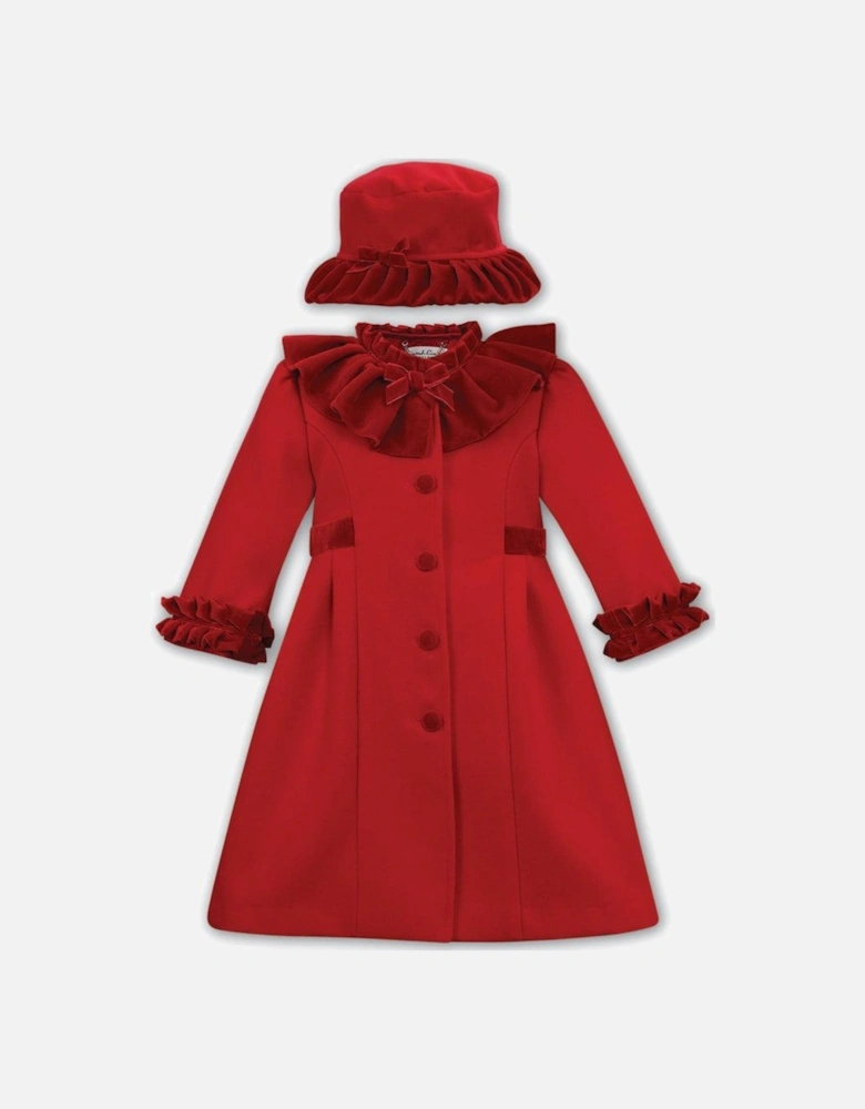 Girls Red Velvet Coat & Hat