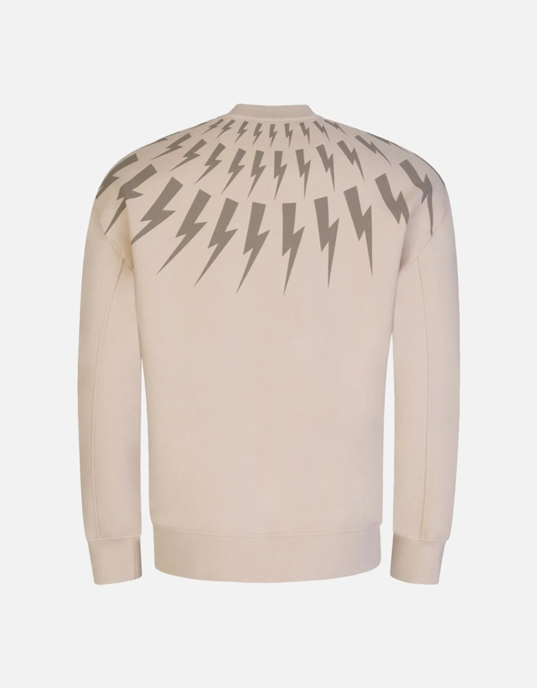 Thunderbolt-Print Cotton Sweatshirt Beige