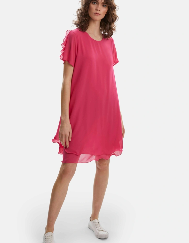 Short Sleeve Wave Hem Dress Fuchsia