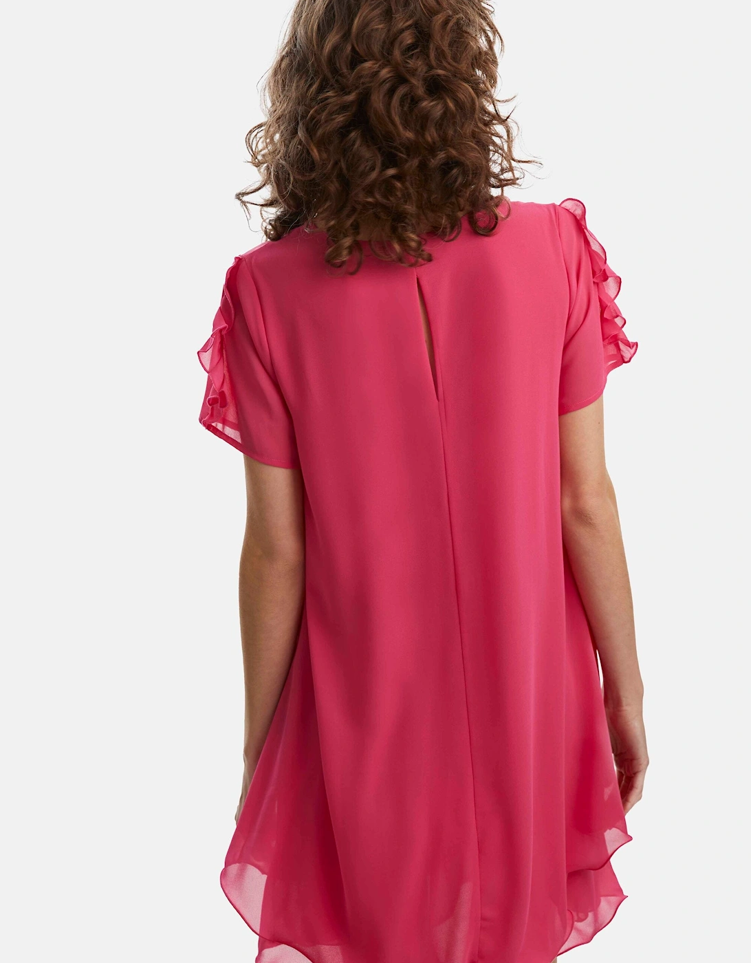 Short Sleeve Wave Hem Dress Fuchsia